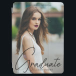 Chic Graduate Photo Trendy Script 2024 Graduation iPad Air Cover<br><div class="desc">This chic graduation iPad cover features sophisticated handwritten black script over a trendy full photo of your graduate. Customise this grad tablet case gift with your high school,  college,  or university full photograph and your name.</div>