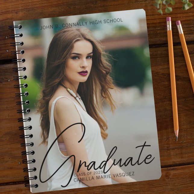 Chic Graduate Photo Trendy Script Graduation Gift Notebook (Creator Uploaded)