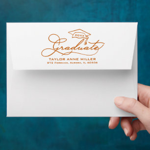Chic Graduate Script Burnt Orange Return Address Envelope