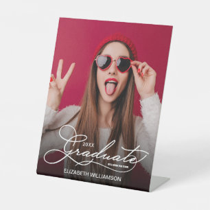 Chic Graduate Script Modern Photo Pedestal Sign