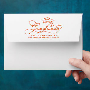 Chic Graduate Script Orange Return Address Envelope