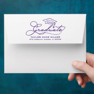 Chic Graduate Script Purple Return Address Envelope