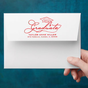 Chic Graduate Script Red Return Address Envelope