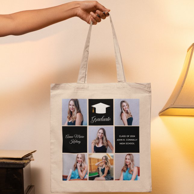 Chic Graduation 6 Photo Collage Keepsake Gift Tote Bag (Creator Uploaded)