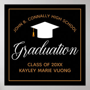 Chic Graduation Black Gold Custom Graduate Party Poster