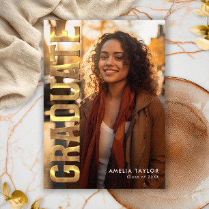 Chic Graduation Bold Gold Typography Photo Party Invitation