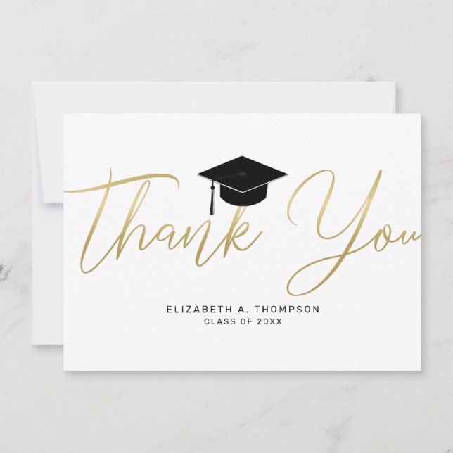 Chic Graduation Gold Cap Thank You Script Card (Front)