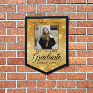 Chic Graduation Gold Sparkle 2025 Graduate Photo Pennant