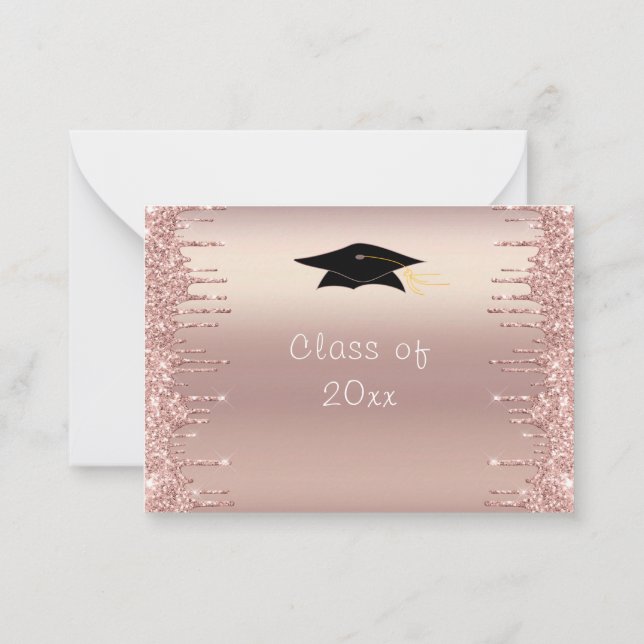 Chic Graduation Party Invitation Rose Gold Glitter (Back)