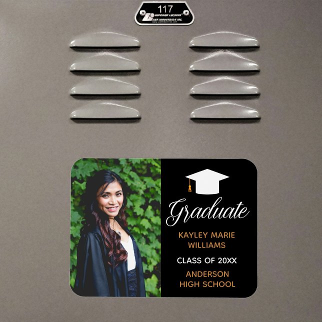 Chic Graduation Photo 2025 Black Gold Announcement Magnet (Creator Uploaded)