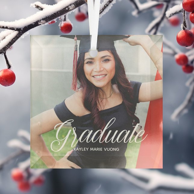 Chic Graduation Photo 2026 Graduate Christmas Glass Tree Decoration (Creator Uploaded)