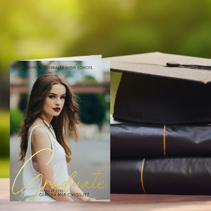 Chic Graduation Photo 2026 Handwritten Script Gold Foil Greeting Card