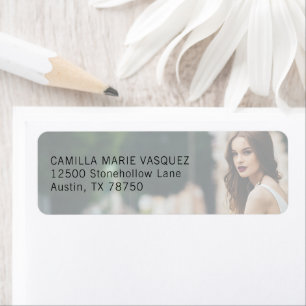 Chic Graduation Photo Black Script Return Address