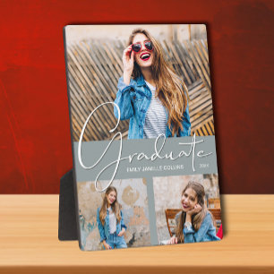 Chic Graduation Photo Collage on Grey Plaque