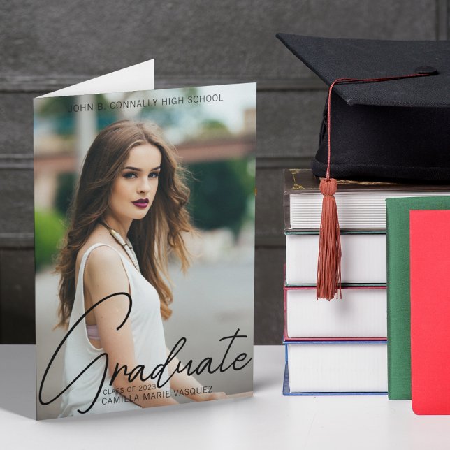 Chic Graduation Photo Handwritten Script Folded Announcement (Creator Uploaded)