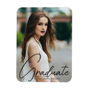 Chic Graduation Photo Handwritten Script Overlay Magnet
