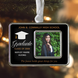 Chic Graduation Photo Inspirational Quote Custom Silver Plated Framed Ornament