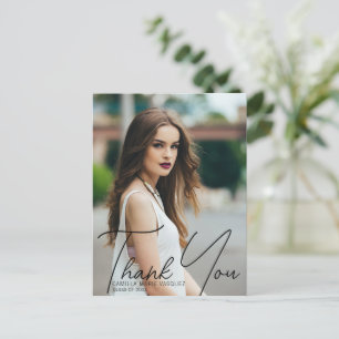 Chic Graduation Photo Thank You Script Overlay Postcard
