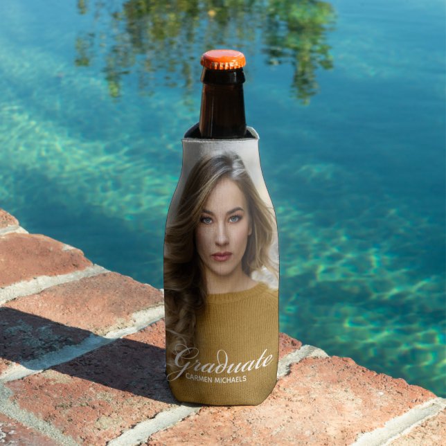 Chic Graduation Photo White Script Overlay Party Bottle Cooler (In Situ Pool)