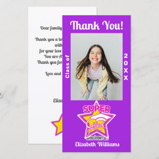 Chic Graduation Super Grad Pink Editable Thank You Card