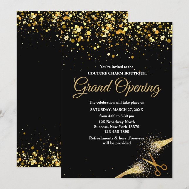 Chic Grand Opening Ribbon Cutting Ceremony Invitation (Front/Back)