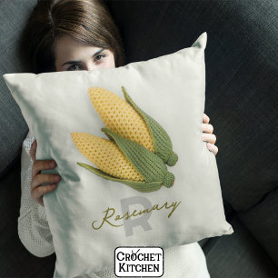 Chic Grandma's Garden Modern Crochet Corn Name Cushion
