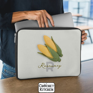 Chic Grandma's Garden Modern Crochet Corn Name Laptop Sleeve