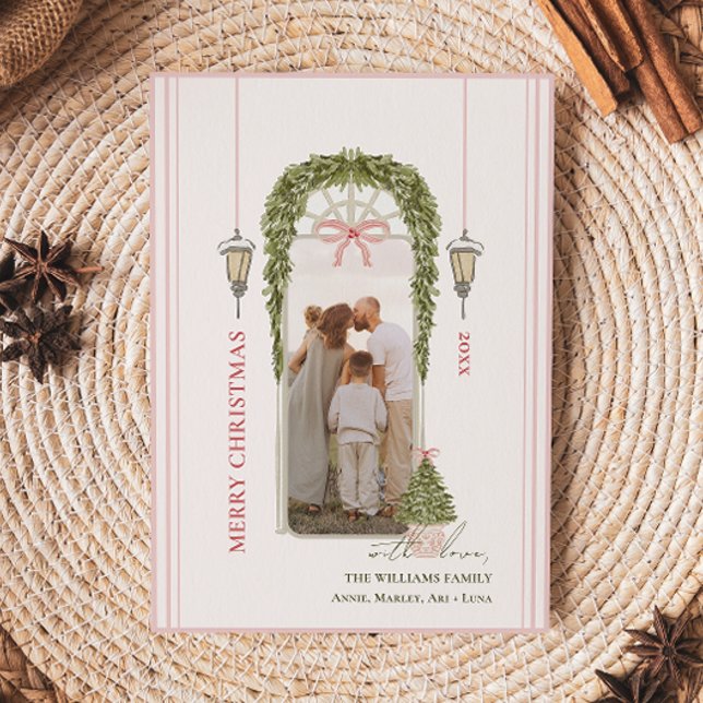 Chic Grandmillennial Coquette Christmas Arch Photo Holiday Card (Creator Uploaded)