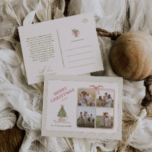 Chic Grandmillennial Coquette Christmas Four Photo Holiday Postcard
