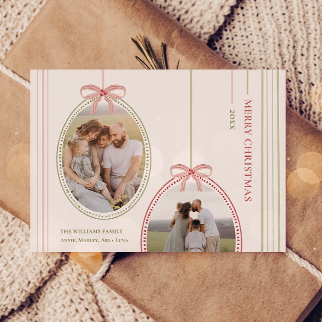 Chic Grandmillennial Coquette Two Photo Christmas Holiday Card (Creator Uploaded)