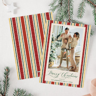 Chic Grandmillennial Stripes Merry Christmas Photo Holiday Card