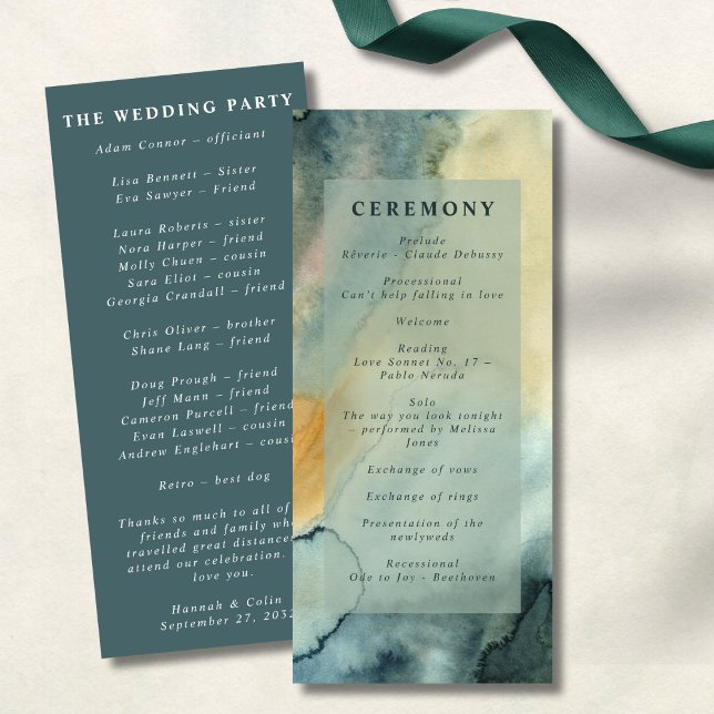 Chic Granite Blue Green Watercolor Wedding Programme (Creator Uploaded)