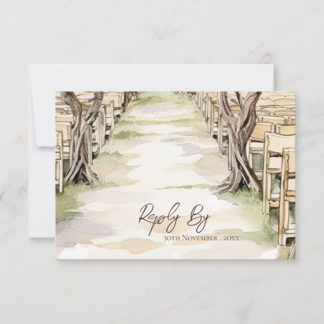 Chic Grapevine-Inspired Winery Rustic Wedding RSVP Card (Front)