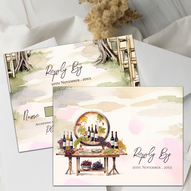 Chic Grapevine Winery Rustic Wedding RSVP Postcard (Chic Grapevine-Inspired Winery Rustic Wedding RSVP Postcard)