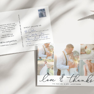 Chic Gratitude Wedding Photo Collage Thank You Postcard