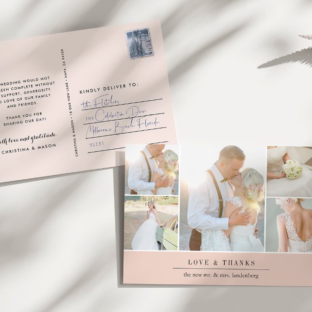 Chic Gratitude | Wedding Photo Collage Thank You Postcard (Creator Uploaded)