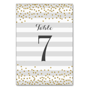 Chic Gray Gold Stripe Bridal Shower Party Wedding Table Number