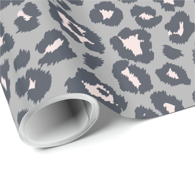 Chic Gray Leopard Print Pattern Wrapping Paper (Roll Corner)