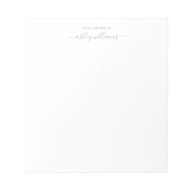 Chic Gray Script From the Desk of Name Custom Notepad (Front)