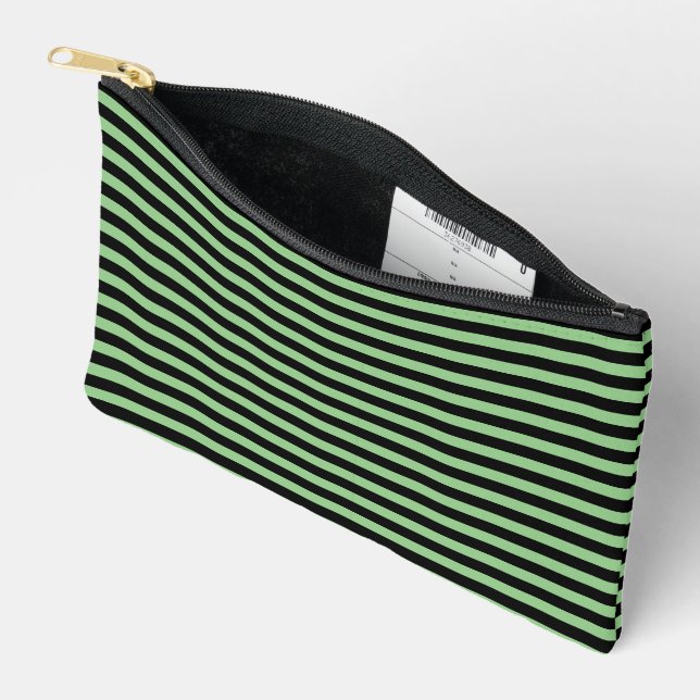 Chic Green and Black Striped Accessory Pouch (Open)