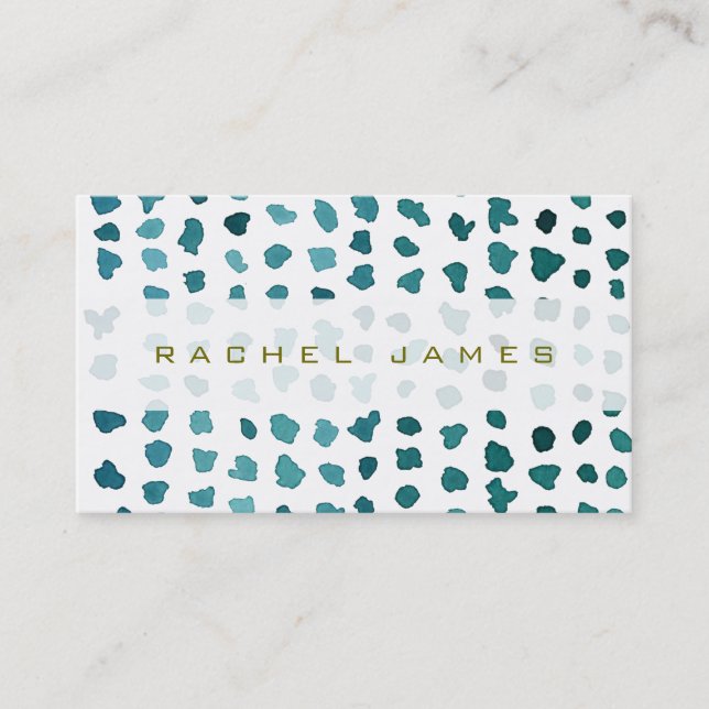 Chic Green and White Watercolor Dots Business Card (Front)