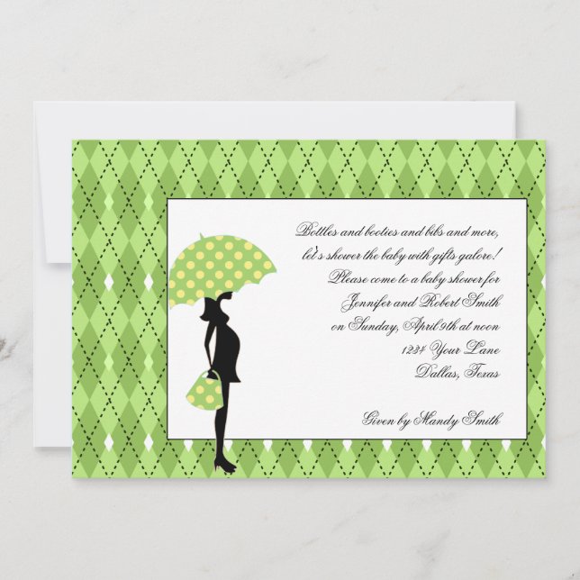 Chic Green Argyle Baby Shower Invitation (Front)