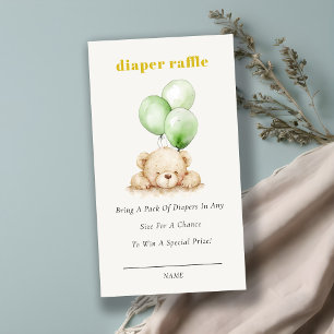 Chic Green Bear Balloon Diaper Raffle Baby Shower Enclosure Card