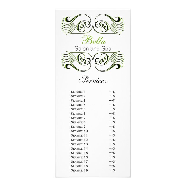 chic green , black and white Services rack card (Front)