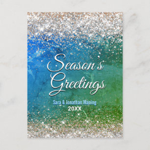 Chic green blue gold glitter Christmas new year Postcard