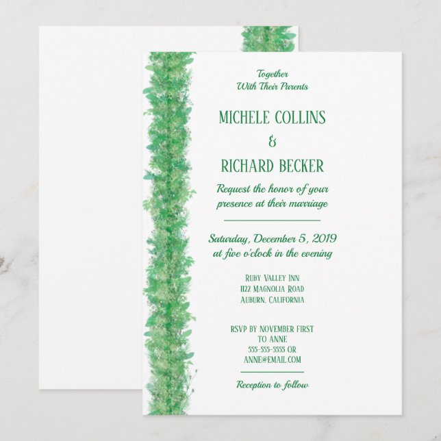 Chic Green Botanical Border Wedding Invitation (Front/Back)