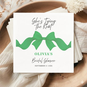 Chic Green Bow She's Tying the Knot Bridal Shower Napkin