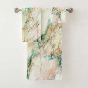 Chic Green Brown Cream Marble Pattern Bath Towel Set
