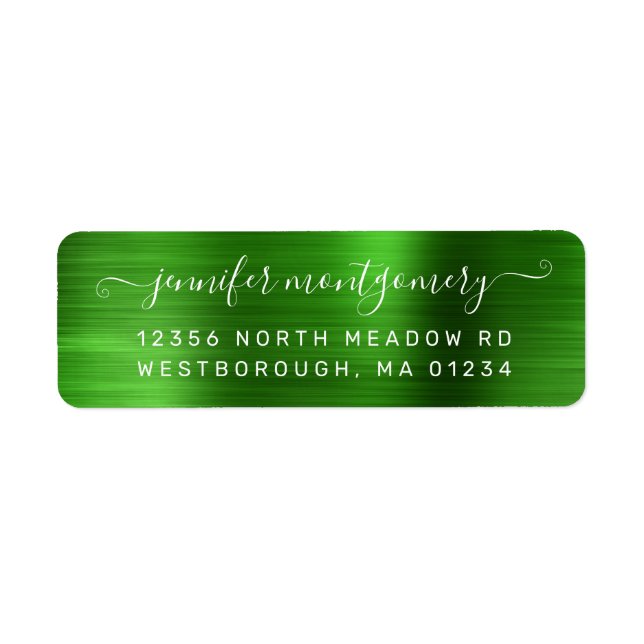 Chic Green Brushed Metal Return Address Label (Front)