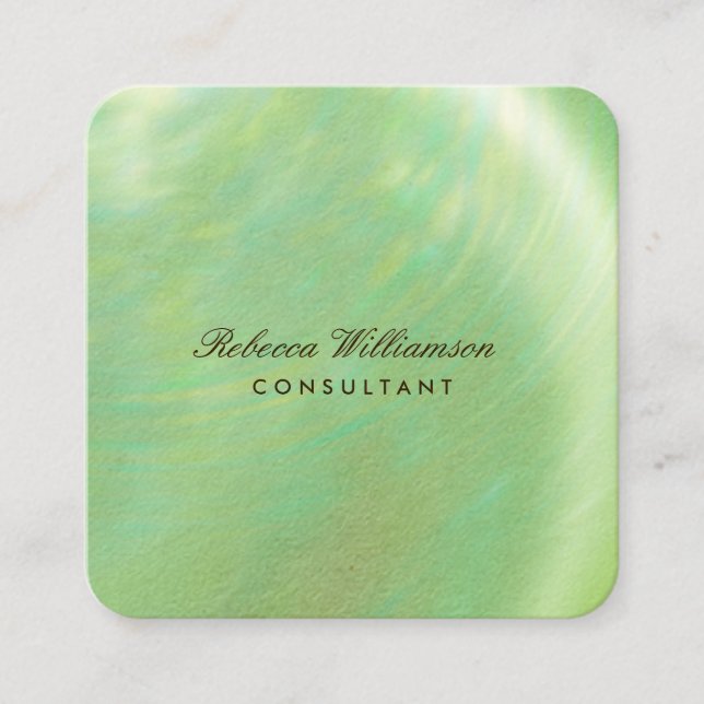 Chic Green Brushed Metal Square Business Card (Front)